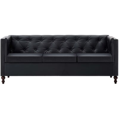 Sofá Chesterfield De 3 Plazas De Cuero Sintético Negro Vidaxl Sofá Chesterfield De 3 Plazas De Cuero Sintético Negro Vidaxl