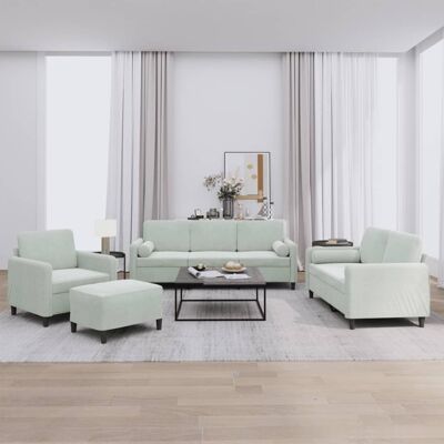 vidaXL Juego de sofá de 4 piezas en terciopelo gris claro - Sofá Conjunto vidaXL Juego de sofá de 4 piezas en terciopelo gris claro - Sofá Conjunto