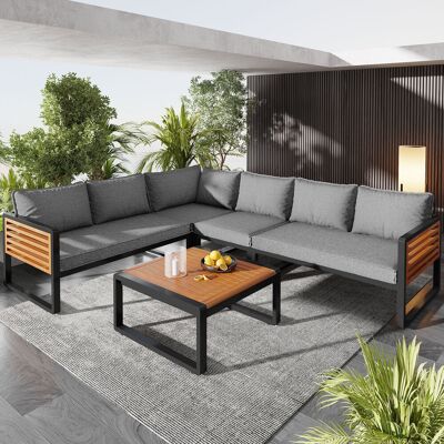 STILVORA Conjunto De Jardín De 6 Plazas En Metal Y Poliéster Con Mesa, 2 Sofás, Sillón Y Cojines Gruesos, Gris STILVORA Conjunto De Jardín De 6 Plazas En Metal Y Poliéster Con Mesa, 2 Sofás, Sillón Y Cojines Gruesos, Gris