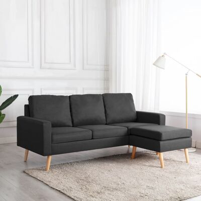 Sofá de 3 plazas en Tela Gris Oscuro con Reposapiés - Sofá Sofá de 3 plazas en Tela Gris Oscuro con Reposapiés - Sofá