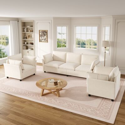 KELLANY 3-1-1 Sofakombinación, Conjunto De Sofá Modular, Libremente Combinable, Sofá De Tela Chenille, Sofá De 3 Plazas + 2 Sillones, Con Cojines, Suave Acolchado, Comodidad Nube, Sofá De Sala, Diseño Moderno KELLANY 3-1-1 Sofakombinación, Conjunto De Sofá Modular, Libremente Combinable, Sofá De Tela Chenille, Sofá De 3 Plazas + 2 Sillones, Con Cojines, Suave Acolchado, Comodidad Nube, Sofá De Sala, Diseño Moderno
