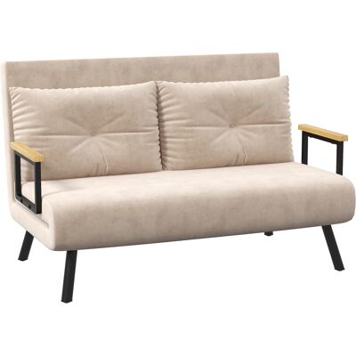 JHY DESIGN Sofá Cama De Dos Plazas De Terciopelo Con Función De Cama, Incluye Dos Cojines, Aspecto De Terciopelo, Color Natural + Beige + Negro. JHY DESIGN Sofá Cama De Dos Plazas De Terciopelo Con Función De Cama, Incluye Dos Cojines, Aspecto De Terciopelo, Color Natural + Beige + Negro.