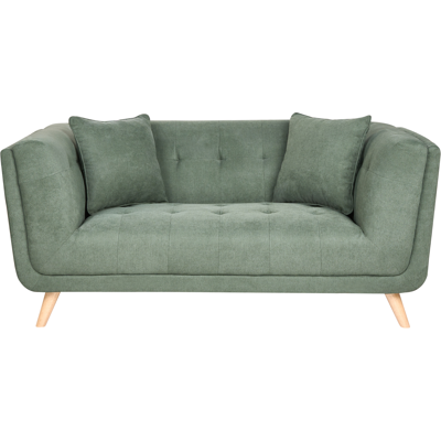 BELIANI Sofá 2 Plazas De Tela Con Cojines Decorativos Patas De Madera Capitoné Estilo Retro Verde Habo BELIANI Sofá 2 Plazas De Tela Con Cojines Decorativos Patas De Madera Capitoné Estilo Retro Verde Habo