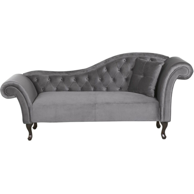 BELIANI Chaise Longue Tapizado En Terciopelo Gris Acolchado Capitoné Versión Derecha Con Cojín Lattes BELIANI Chaise Longue Tapizado En Terciopelo Gris Acolchado Capitoné Versión Derecha Con Cojín Lattes