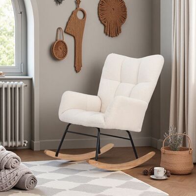 OEM Sillón Mecedora Escandinavo 1 Plaza - Terciopelo Teddy Beige, Patas De Madera Maciza Y Marco De Metal OEM Sillón Mecedora Escandinavo 1 Plaza - Terciopelo Teddy Beige, Patas De Madera Maciza Y Marco De Metal