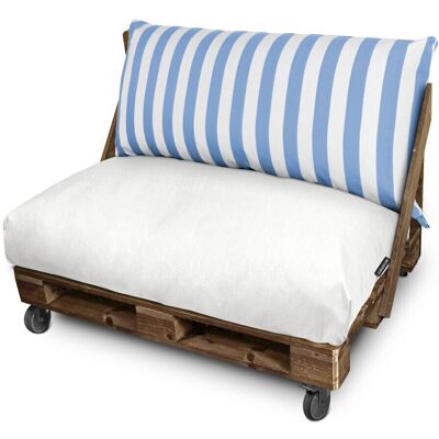 HAPPERS Cojín Para Palets Toldotex Blanco-azul Cielo Set: Asiento 120x80x20 (blanco-liso)+respaldo 120x45x25 (rayado) Blanco-azul Cielo HAPPERS Cojín Para Palets Toldotex Blanco-azul Cielo Set: Asiento 120x80x20 (blanco-liso)+respaldo 120x45x25 (rayado) Blanco-azul Cielo