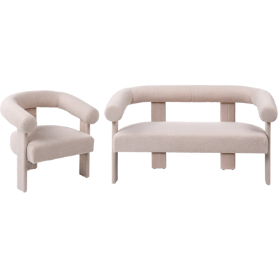 BELIANI Conjunto De Sala De Estar Retro Sofá 2 Plazas Sillón Completamente Tapizado De Bouclé Beige Claro Ilbro BELIANI Conjunto De Sala De Estar Retro Sofá 2 Plazas Sillón Completamente Tapizado De Bouclé Beige Claro Ilbro