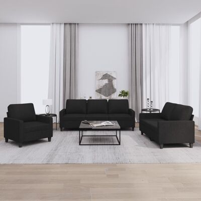 Conjunto de Sofás Negro de 3 Piezas - Sofá Set Conjunto de Sofás Negro de 3 Piezas - Sofá Set