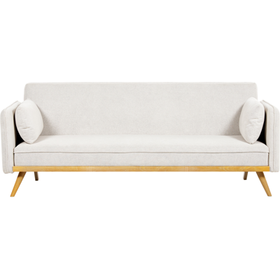 BELIANI Sofá Cama De Tela Tradicional 3 Plazas Construcción De Madera De Pino Reposabrazos Patas Convertible Blanco Crema Asaa BELIANI Sofá Cama De Tela Tradicional 3 Plazas Construcción De Madera De Pino Reposabrazos Patas Convertible Blanco Crema Asaa
