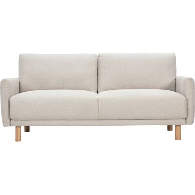 MILIBOO Sofá De Diseño De 3 Plazas En Tela Efecto Terciopelo Texturizado Beige Y Madera Clara Bono MILIBOO Sofá De Diseño De 3 Plazas En Tela Efecto Terciopelo Texturizado Beige Y Madera Clara Bono