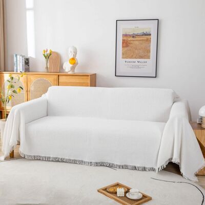 OEM Funda De Sofá De 3 Plazas De Algodón Con Textura De Gofre Y Flecos Decorativos, Color Blanco, 180 X 300 Cm. OEM Funda De Sofá De 3 Plazas De Algodón Con Textura De Gofre Y Flecos Decorativos, Color Blanco, 180 X 300 Cm.