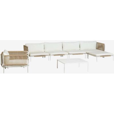 Conjunto De Jardín Con Sofá Modular Esquinero De 4 Piezas Con Mesa De Centro, Puff Y Sillón En Acero Roubly Sklum Conjunto De Jardín Con Sofá Modular Esquinero De 4 Piezas Con Mesa De Centro, Puff Y Sillón En Acero Roubly Sklum