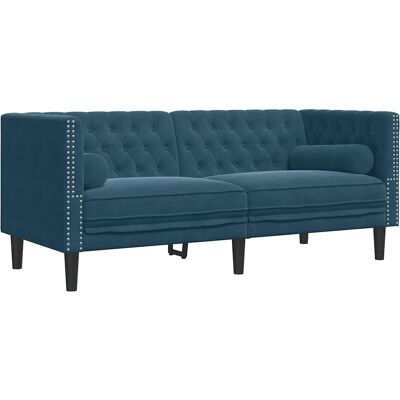 Vidaxl - Sofá Chesterfield 2 Plazas Con Cojines Terciopelo Azul Vidaxl - Sofá Chesterfield 2 Plazas Con Cojines Terciopelo Azul