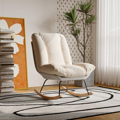COMANLAI Sillón Escandinavo De Madera, Mecedora, Estructura De Madera Maciza Y Metal, Lino Beige, 74 X 90,5 X 100 Cm COMANLAI Sillón Escandinavo De Madera, Mecedora, Estructura De Madera Maciza Y Metal, Lino Beige, 74 X 90,5 X 100 Cm