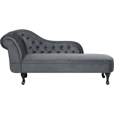 Beliani - Chaise Longue Tapizado En Terciopelo Gris Con Botones Versión Izquierda Nimes Beliani - Chaise Longue Tapizado En Terciopelo Gris Con Botones Versión Izquierda Nimes