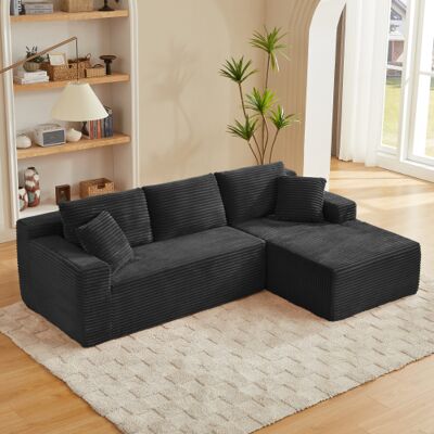 OKWISH Sofá Seccional Modular En L Con Chaise Longue Sobredimensionada, De Tela, Negro OKWISH Sofá Seccional Modular En L Con Chaise Longue Sobredimensionada, De Tela, Negro