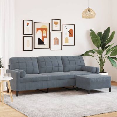 Sofá de Terciopelo de 3 Plazas con Taburete - Sofá Sofá de Terciopelo de 3 Plazas con Taburete - Sofá