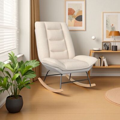 OEM Sillón Mecedora Escandinavo Reclinable 1 Plaza - Tela De Lino Beige, Respaldo Ajustable 5 Posiciones OEM Sillón Mecedora Escandinavo Reclinable 1 Plaza - Tela De Lino Beige, Respaldo Ajustable 5 Posiciones