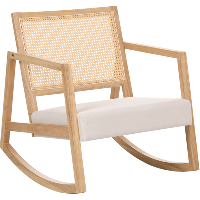 BELIANI Sillón Mecedora Tapizado Respaldo Con Trenza Vienesa Estilo Escandinavo Estructura De Madera De Caucho Tela Marrón Claro Y Beige Claro Leidy BELIANI Sillón Mecedora Tapizado Respaldo Con Trenza Vienesa Estilo Escandinavo Estructura De Madera De Caucho Tela Marrón Claro Y Beige Claro Leidy