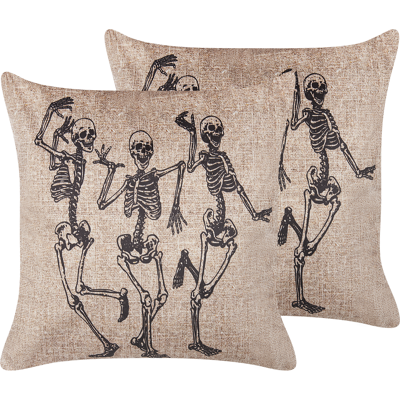 Beliani Juego de 2 Cojines de Terciopelo con Esqueleto Beige - Decorativos Beliani Juego de 2 Cojines de Terciopelo con Esqueleto Beige - Decorativos