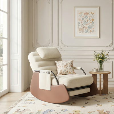 TANANT Mecedora De Terciopelo Acanalado Beige Con Reposapiés - Respaldo Reclinable En 3 Posiciones Y Bolsillo Lateral, Sillón De Lactancia - Escandinavo TANANT Mecedora De Terciopelo Acanalado Beige Con Reposapiés - Respaldo Reclinable En 3 Posiciones Y Bolsillo Lateral, Sillón De Lactancia - Escandinavo