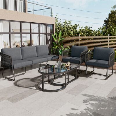 Sofá Jardín Lounge Con Mesas Y Cojines Gris Okmyhome Sofá Jardín Lounge Con Mesas Y Cojines Gris Okmyhome