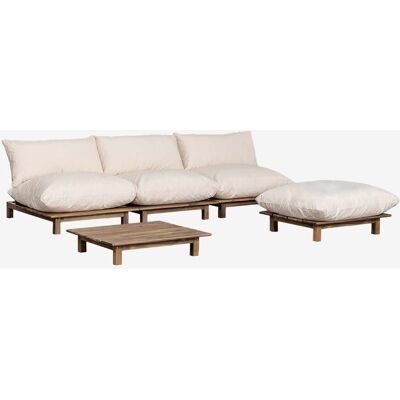 Conjunto De Salón Con Sofá Modular Reclinable De 3 Piezas, Mesa De Centro Y Puff En Madera De Acacia Brina Sklum Conjunto De Salón Con Sofá Modular Reclinable De 3 Piezas, Mesa De Centro Y Puff En Madera De Acacia Brina Sklum