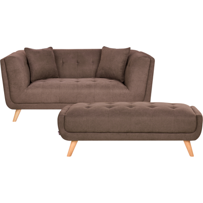 BELIANI Sofá 2 Plazas De Tela Con Otomana Cojines Decorativos Patas De Madera Capitoné Estilo Retro Marrón Oscuro Habo BELIANI Sofá 2 Plazas De Tela Con Otomana Cojines Decorativos Patas De Madera Capitoné Estilo Retro Marrón Oscuro Habo
