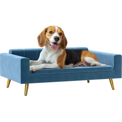 IROVAMI Sofá Cama Para Perros, Diseño Escandinavo, Cojín Suave, Patas De Metal Dorado, 94 X 59,5 X 31,5 Cm, Terciopelo Sedoso, Azul IROVAMI Sofá Cama Para Perros, Diseño Escandinavo, Cojín Suave, Patas De Metal Dorado, 94 X 59,5 X 31,5 Cm, Terciopelo Sedoso, Azul