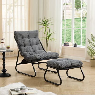 BEAOK Silla Lounge De Exterior De Acero Gris Con Reposapiés Y Cojín, Diseño Moderno BEAOK Silla Lounge De Exterior De Acero Gris Con Reposapiés Y Cojín, Diseño Moderno