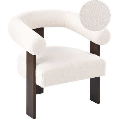 BELIANI Sillón Retro Salón Tapizado De Bouclé Patas De Madera Blanco Crema Y Marrón Oscuro Ilbro BELIANI Sillón Retro Salón Tapizado De Bouclé Patas De Madera Blanco Crema Y Marrón Oscuro Ilbro