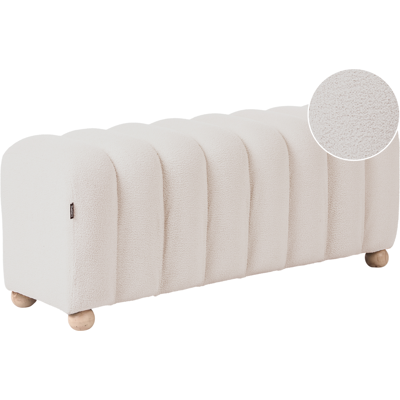 BELIANI Banco De Cama Puf Otomana Moderno Acanalado Tapizado De Bouclé Patas De Madera Estilo Rústico Retro Blanco Crema Idyllwild BELIANI Banco De Cama Puf Otomana Moderno Acanalado Tapizado De Bouclé Patas De Madera Estilo Rústico Retro Blanco Crema Idyllwild