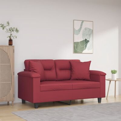 vidaXL 1254 - Sofá de 2 plazas con cojines, cuero sintético, rojo vino - Sofá vidaXL 1254 - Sofá de 2 plazas con cojines, cuero sintético, rojo vino - Sofá