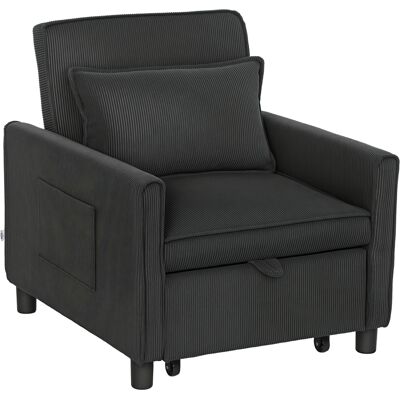 JHY DESIGN Sillón-cama Reclinable Con Bolsillos Laterales, En Tejido Efecto Terciopelo, 74 X 84 X 81 Cm, Gris Oscuro. JHY DESIGN Sillón-cama Reclinable Con Bolsillos Laterales, En Tejido Efecto Terciopelo, 74 X 84 X 81 Cm, Gris Oscuro.