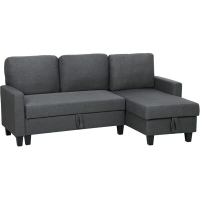 JHY DESIGN Sofá Cama De Tres Plazas Con Chaise Longue Y Espacio De Almacenamiento, En Tejido Efecto Lino, 197 X 129 X 85 Cm, Gris Antracita. JHY DESIGN Sofá Cama De Tres Plazas Con Chaise Longue Y Espacio De Almacenamiento, En Tejido Efecto Lino, 197 X 129 X 85 Cm, Gris Antracita.