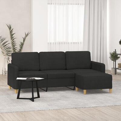 Sofá de 3 plazas con taburete de tela negro - Sofá Sofá de 3 plazas con taburete de tela negro - Sofá