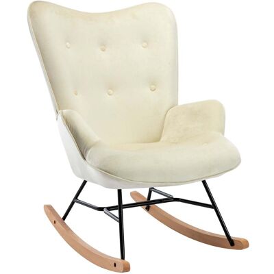 Décoshop26 - Mecedora Mecedora Botón Decorativo En Cómoda Tela De Terciopelo Color Crema Y Diseño Fab10073 Décoshop26 - Mecedora Mecedora Botón Decorativo En Cómoda Tela De Terciopelo Color Crema Y Diseño Fab10073