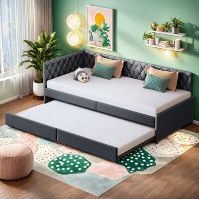 OEM Lit Gigogne 90x200 Cm, Sofá-cama Extensible Con Somieres De Lamas, 2 Plazas, Estilo Contemporáneo, Tejido De Terciopelo Suave, Gris OEM Lit Gigogne 90x200 Cm, Sofá-cama Extensible Con Somieres De Lamas, 2 Plazas, Estilo Contemporáneo, Tejido De Terciopelo Suave, Gris