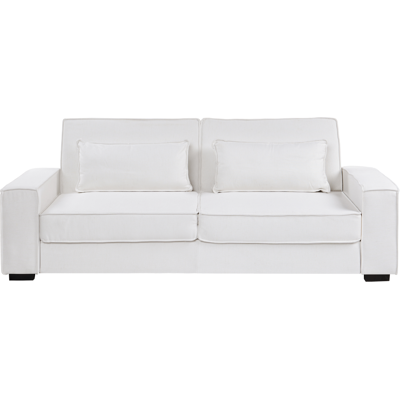 BELIANI Sofá Cama 3 Plazas Tapizado De Tela Con Cojines Mecanismo Clic Clac Patas De Plástico Sala De Estar Dormitorio Blanco Arole BELIANI Sofá Cama 3 Plazas Tapizado De Tela Con Cojines Mecanismo Clic Clac Patas De Plástico Sala De Estar Dormitorio Blanco Arole