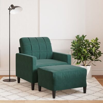 Sillón con taburete vidaXL - Terciopelo verde oscuro - 60cm Sillón con taburete vidaXL - Terciopelo verde oscuro - 60cm