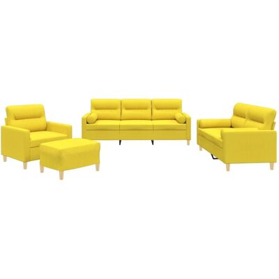 Conjunto de Sofás VidaXL 4 Piezas Amarillo Claro con Cojines Conjunto de Sofás VidaXL 4 Piezas Amarillo Claro con Cojines