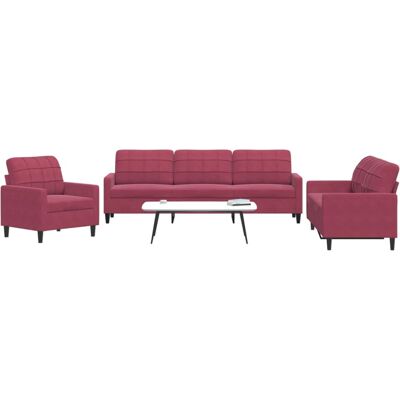 Conjunto de Sofás VidaXL - Tercio de terciopelo rojo modern Conjunto de Sofás VidaXL - Tercio de terciopelo rojo modern