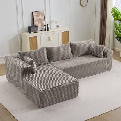 KELLANY Sofá Seccional De Compresión Con Chaise Cómodo, Sofá En Forma De L Sin Huesos Con Asiento Profundo, Sofás Modulares Minimalistas Para Sala De Estar, Dormitorio, Apartamento, Lounge, De Pana, Gris KELLANY Sofá Seccional De Compresión Con Chaise Cómodo, Sofá En Forma De L Sin Huesos Con Asiento Profundo, Sofás Modulares Minimalistas Para Sala De Estar, Dormitorio, Apartamento, Lounge, De Pana, Gris