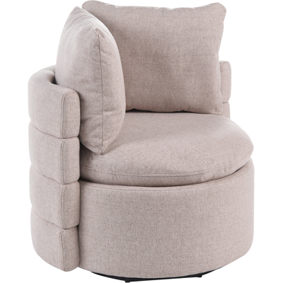 BELIANI Sillón De Tela Con Respaldo Curvo Base Giratoria De 360° Y Cojines Decorativos Con Espacio De Almacenaje Beige Randers BELIANI Sillón De Tela Con Respaldo Curvo Base Giratoria De 360° Y Cojines Decorativos Con Espacio De Almacenaje Beige Randers
