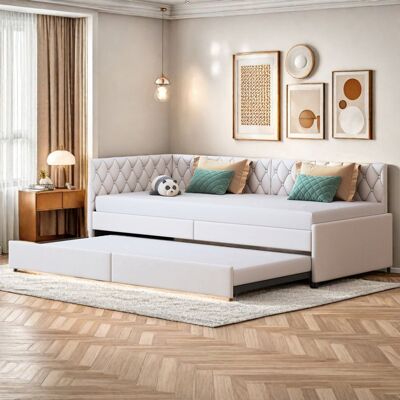 OEM Lit Gigogne 90x200 Cm, Sofá-cama Extensible Con Somieres De Lamas, 2 Plazas, Estilo Contemporáneo, Tejido De Terciopelo Suave, Beige OEM Lit Gigogne 90x200 Cm, Sofá-cama Extensible Con Somieres De Lamas, 2 Plazas, Estilo Contemporáneo, Tejido De Terciopelo Suave, Beige