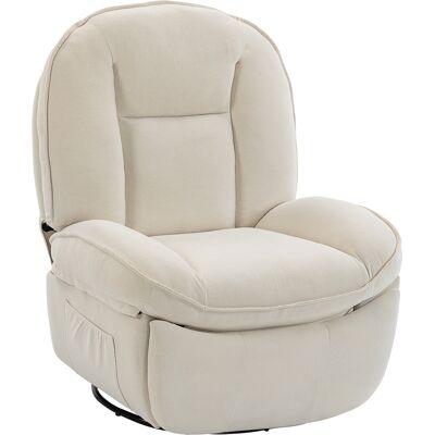 JHY DESIGN Sillón Reclinable De Chenilla, Silla Giratoria De Relajación De 360°, Asiento Ancho, Bolsillos Laterales, Color Crema. JHY DESIGN Sillón Reclinable De Chenilla, Silla Giratoria De Relajación De 360°, Asiento Ancho, Bolsillos Laterales, Color Crema.