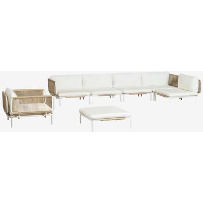 Conjunto De Jardín Con Sofá Modular Rinconera De 5 Piezas, Puff Y Sillón En Acero Roubly Sklum Conjunto De Jardín Con Sofá Modular Rinconera De 5 Piezas, Puff Y Sillón En Acero Roubly Sklum