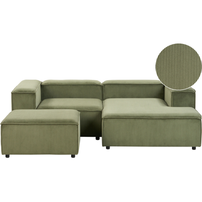 BELIANI Sofá Modular Esquinero 3 Plazas Moderno Patas Negras Tapizado Pana De Poliéster Verde Izquierdo Con Otomana Ardal BELIANI Sofá Modular Esquinero 3 Plazas Moderno Patas Negras Tapizado Pana De Poliéster Verde Izquierdo Con Otomana Ardal