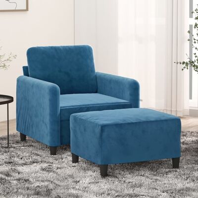 Sillón Azul de Terciopelo VIDAXL con Taburete - Sillón con Taburete Sillón Azul de Terciopelo VIDAXL con Taburete - Sillón con Taburete