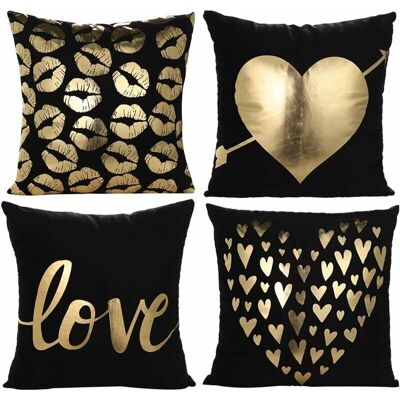 DPZO Funda De Almohada Dorada Con Estampado Suave En Caliente, Diseño De Corazón, Amor Y Beso, Funda De Cojín Para Cama, Sofá, Sala De Estar, Dormitorio, 45 X 45 Cm, Juego De 4 (amor En Negro) DPZO Funda De Almohada Dorada Con Estampado Suave En Caliente, Diseño De Corazón, Amor Y Beso, Funda De Cojín Para Cama, Sofá, Sala De Estar, Dormitorio, 45 X 45 Cm, Juego De 4 (amor En Negro)